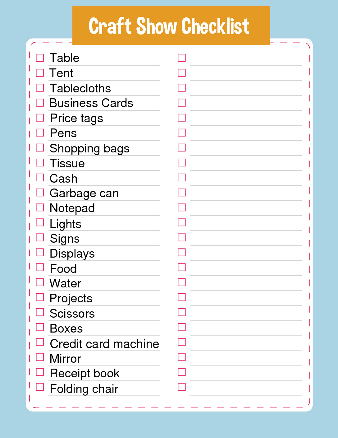 Craft Fair Checklist.pdf craft fair checklist editable form - Craft with Catherine