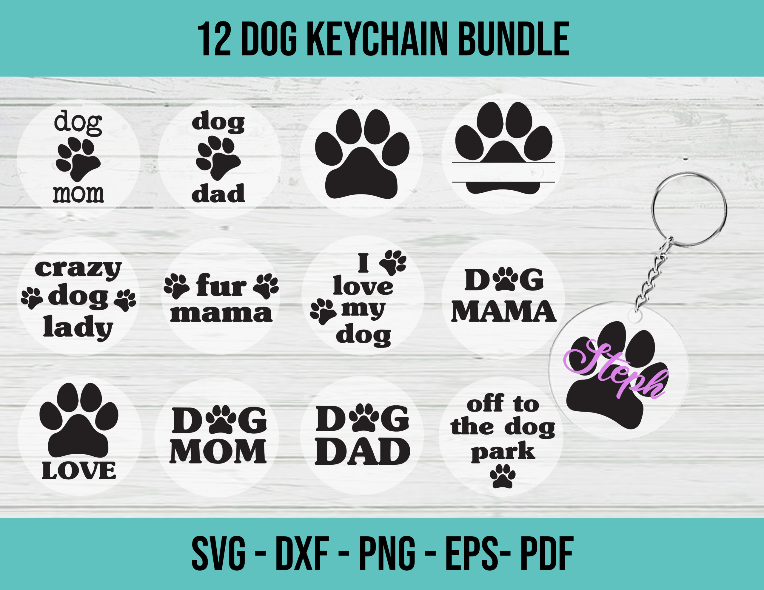 Dog keychain 12 cut file template svg dxf eps pdf png Craft with Catherine
