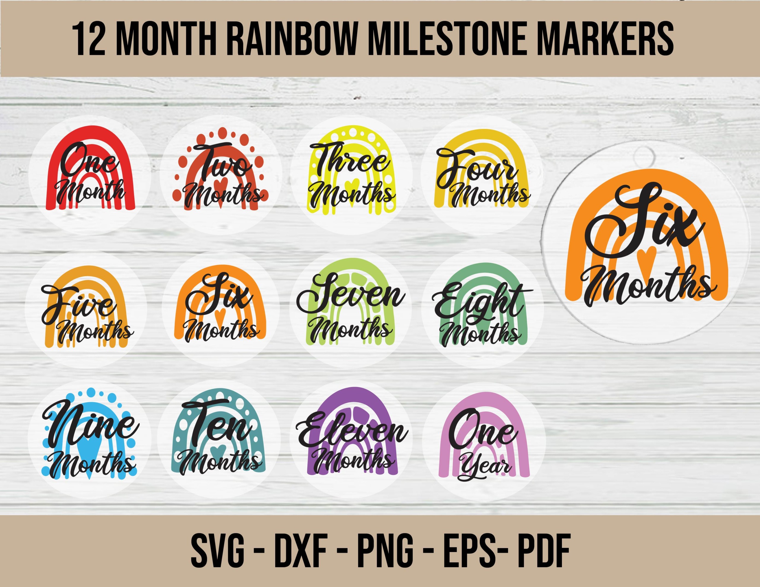 Baby Milestone rainbow rounds 12 cut file template svg dxf eps pdf png ...